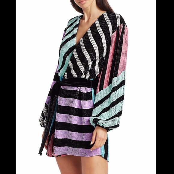 Retrofete Colourblack Stripes Sequin Wrap Dress - Picture 5 of 12